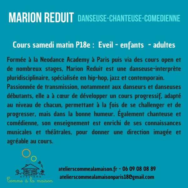 Marion Reduit, danseuse, chanteuse et comédienne