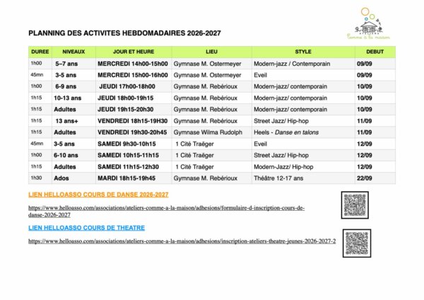 Planning des activités